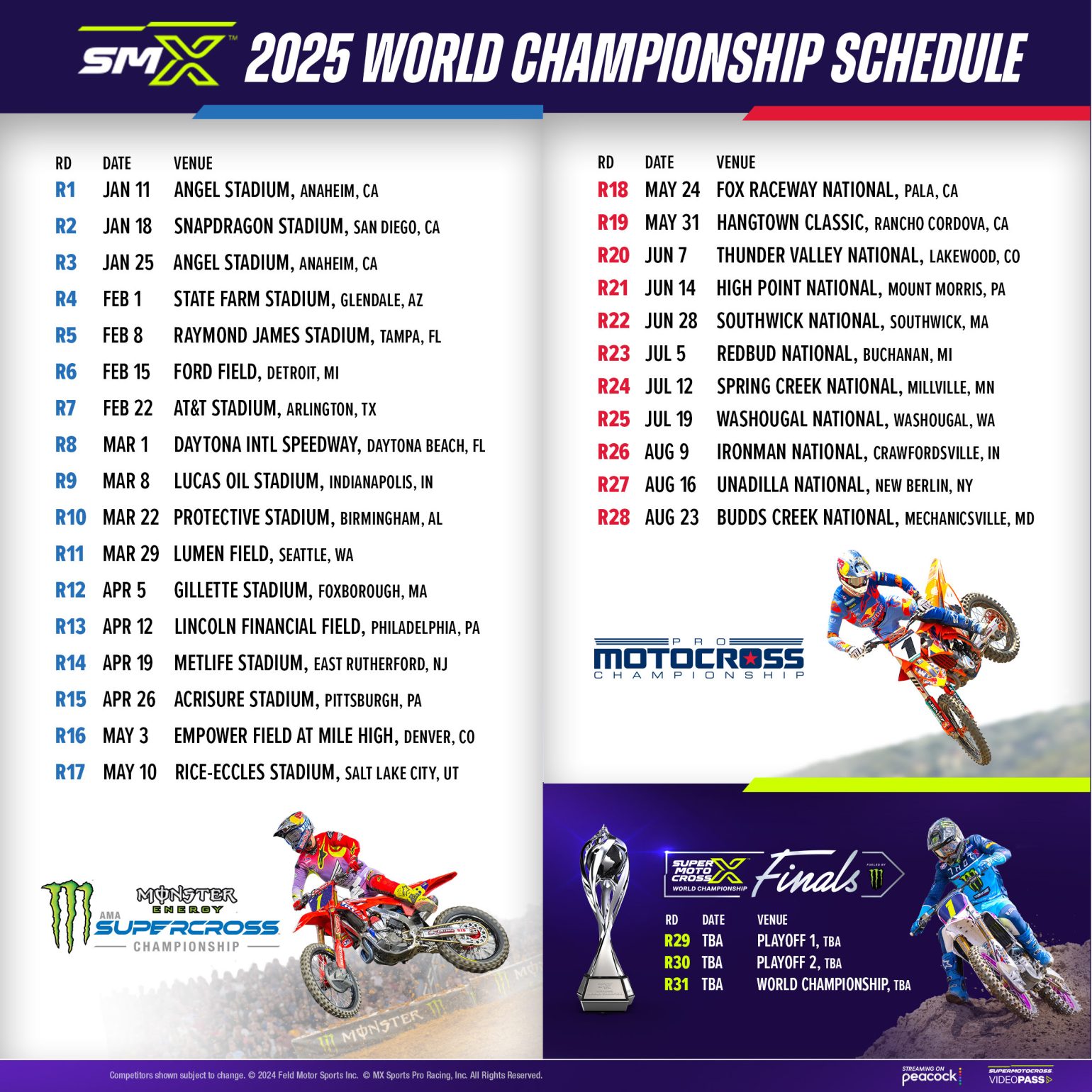 Full 2025 Supercross and Pro Motocross Schedule – Drag Bike News